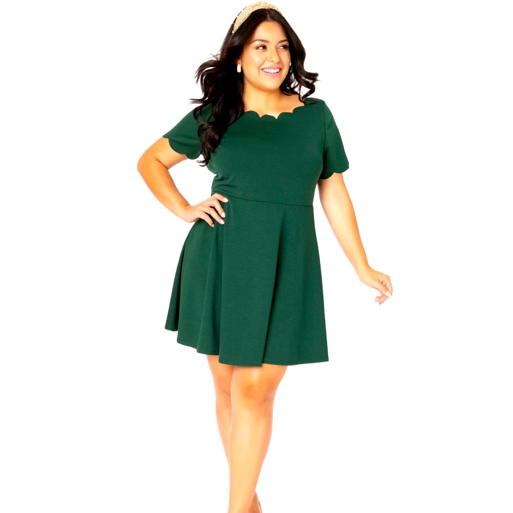 Smak Parlour Dark Green Scalloped Dress